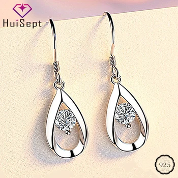

HuiSept Earrings 925 Silver Jewellery Water Drop Shape Zircon Gemstones Long Earrings for Female Wedding Promise Party Ornaments