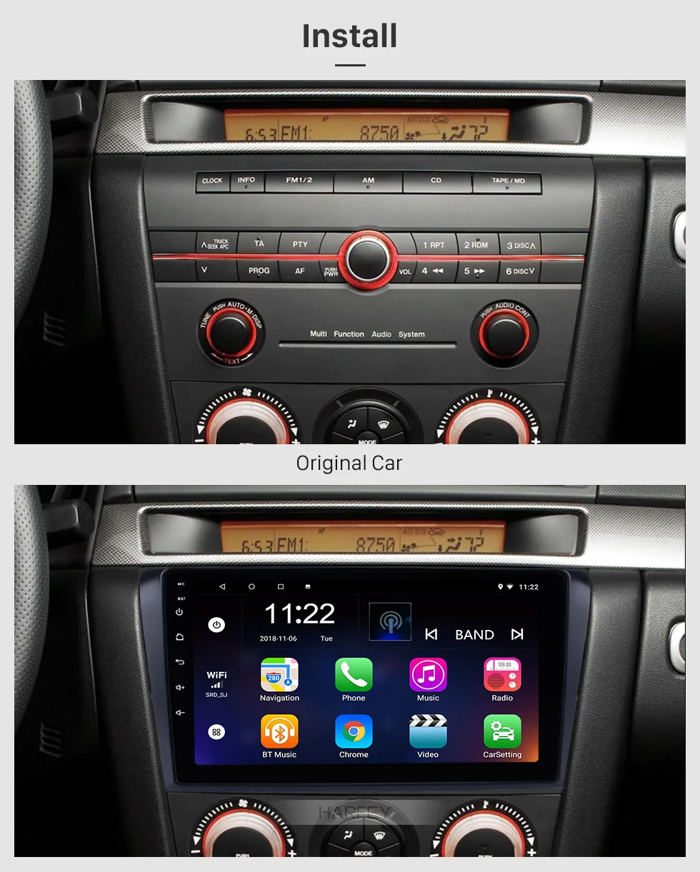Discount Harfey Car GPS Navi Android9.0 Stereo HD 2Din 9" Autoradio For Mazda 3 Quad-core 2004 2005 2006 2007 2008 2009 Multimedia Player 1