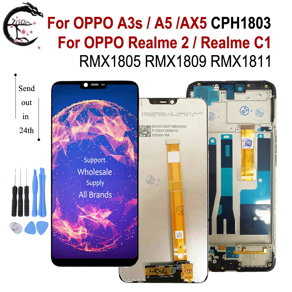 ЖК-дисплей 6,2 дюйма для OPPO Realme C1 с рамкой, дисплей RMX1811 Realme2 для OPPO A3s A5 AX5, сенсорный ЖК-экран с дигитайзером в сборе