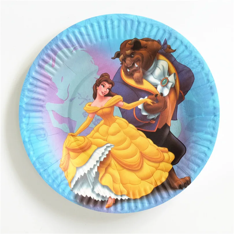 Paper Plate 10pcs Красавица и Чудовище тематическая вечеринка на день рождения Декор бумажная салфетка под тарелку кружку флаг конфеты коробка бледно-желтая посуда набор детский душ вечерние принадлежности - Цвет: Paper Plate 10pcs