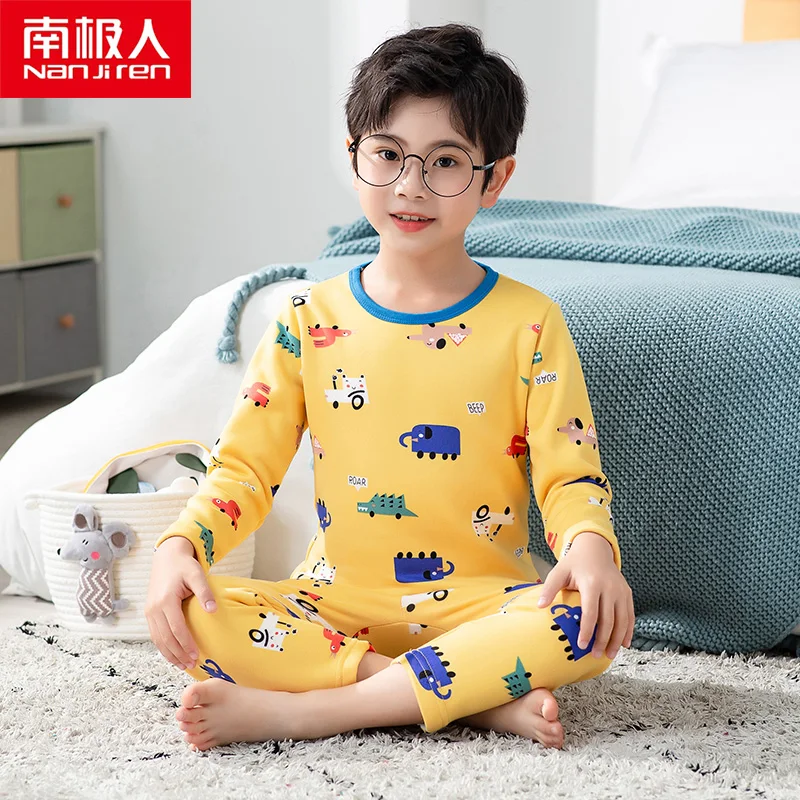 

nanjiren kid clothes children warm pajama suit set Velvet milk shreds warm baby suit casual comfortable breathable pajamas D