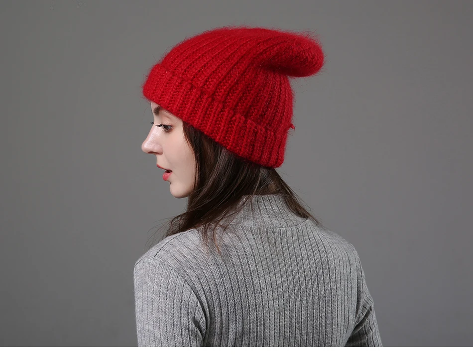 [Rancyword] Зимние шапки для женщин, шерстяная вязаная шапка из ангорской шерсти, шапки, женские теплые кроличьи меховые шапочки, шапочка для девочек RC2081