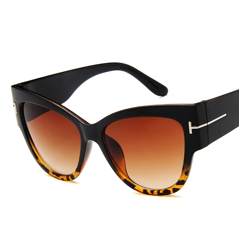 Новые модные брендовые дизайнерские солнцезащитные очки Tom Cat Eye, Женские винтажные солнцезащитные очки с большой оправой UV400 - Цвет линз: Black Leopard