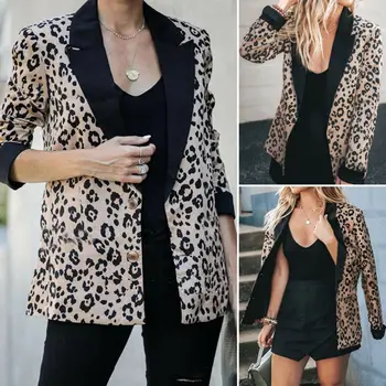

2020 New Arrival Winter Women Leopard Print Long Sleeve Suit Coat Blazer Biker Jacket Outwear Tops Girls Leopard Print Suit