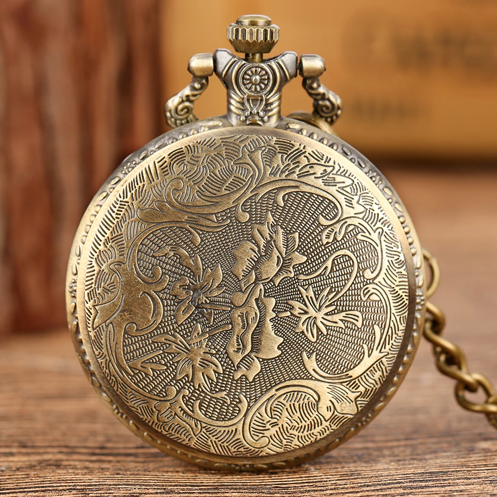 Bronze Chinese Zodiac Monkey Pocket Watch Retro Pendant Watch Necklace Fob Chain Half Hunter Antique Clock Unisex Gifts
