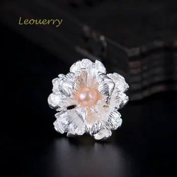 

Leouerry Vintage Pearl Flower Brooch 925 Sterling Silver Handmade Chinese Style Peony Flower Brooch Men's Suit Accessories