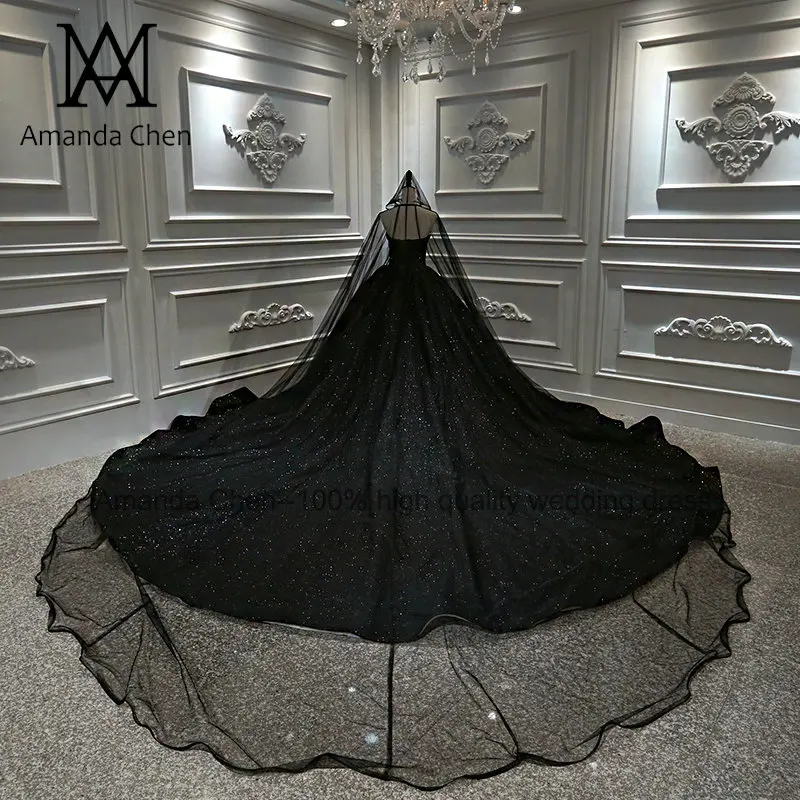 Trajes de novia без бретелек с открытыми плечами блестящее черное свадебное платье