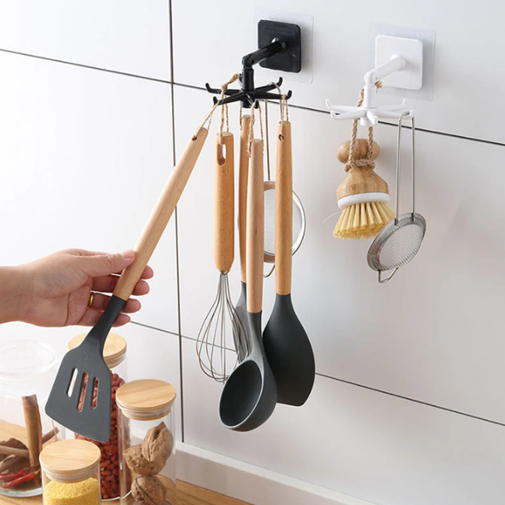Wall Hooks Kitchen Utensil Holder Unpunched Wall Hooks Moisture Proof 360° Swivel Hook Rotating
