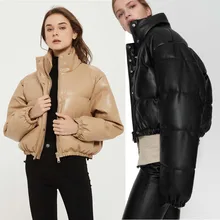 

Popular 2022 autumn and winter new women's thickened leather cotton jacket stand collar European and American down jacket