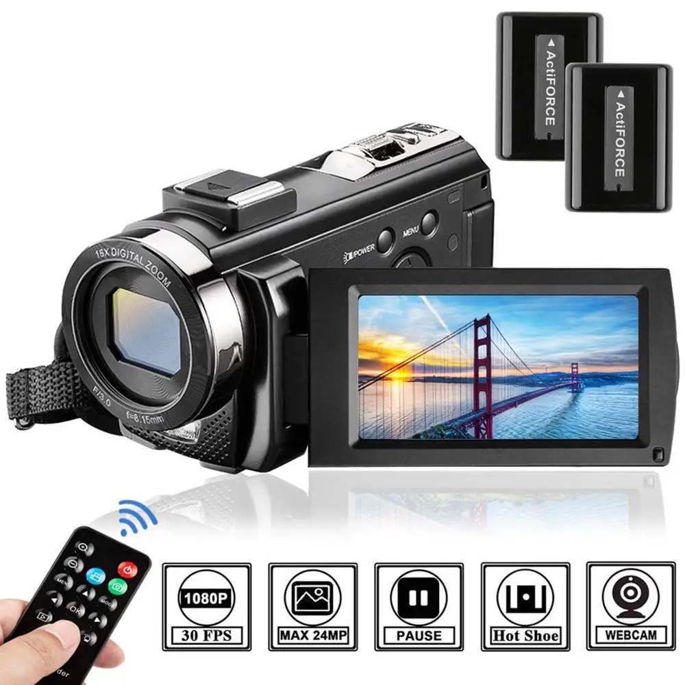 

Video Camera Camcorder Digital Camera YouTube Vloggaing Camera Video Recorder Full HD 1080P 30FPS 24MP 3.0 Inch 270 Degree Rotat