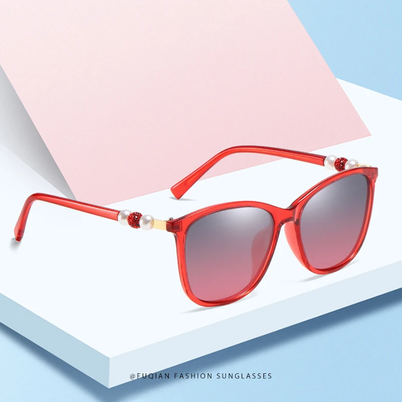 FUQIAN Роскошные Перламутровые поляризованные женские солнцезащитные очки, модные черные квадратные оправы, солнцезащитные очки для женщин, красные очки