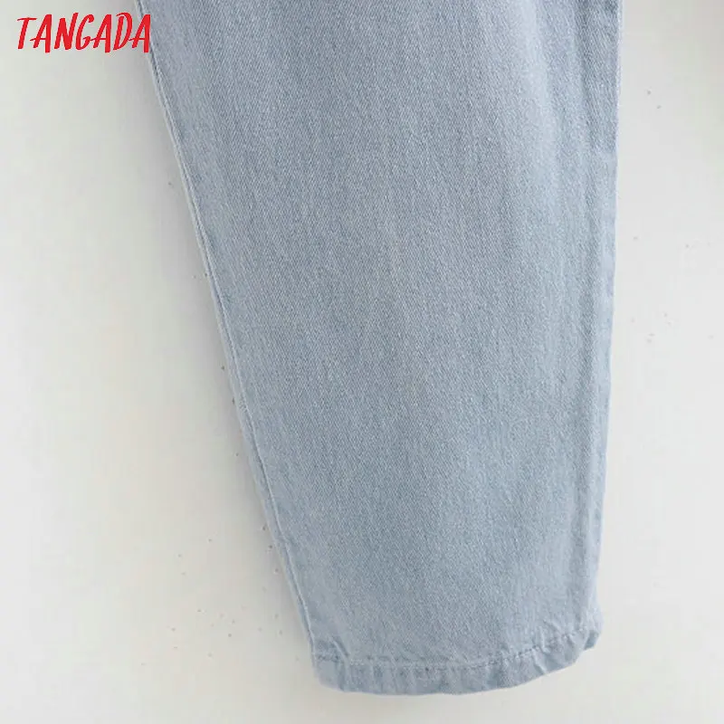 Tangada Модные женские синие джинсы с высокой талией и карманами, джинсовые длинные брюки, удобные женские повседневные штаны, 1D359