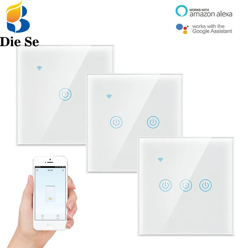 Interruttore Di Tocco Di Wifi Smart Switch Parete Di Ue, 1/2/3 Gang Ac110 ~ 240V Telecomando Senza Fili, Timer Di Lavoro Del Modulo Con Il Telefono Tu