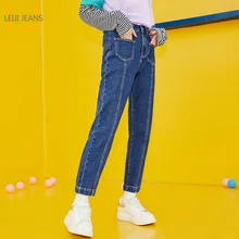 LEIJIJEANS, Новое поступление, эластичный пояс, свободный пояс, брюки-шаровары для девочек, луч ноги, брюки, модные синие размера плюс, свободные женские джинсы 9090