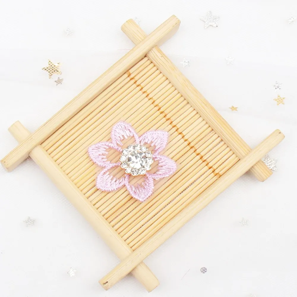 430 purple Cheer Bows 10pcs/bag Lace Flowers Patches Pearl Rhinestone Accessories DIY Headwear Accessories Dress Decor Supplies - Цвет: 430 purple