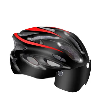 

Bike Helmet LED Light Detachable Eye Shield Goggles Bicycle Helmet Men Women for MTB Road Bike Black+Red