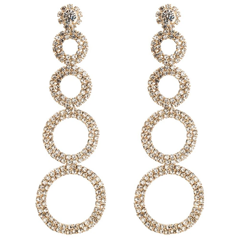 Модные Многослойные Круглые свадебные серьги стразы женские вечерние ювелирные