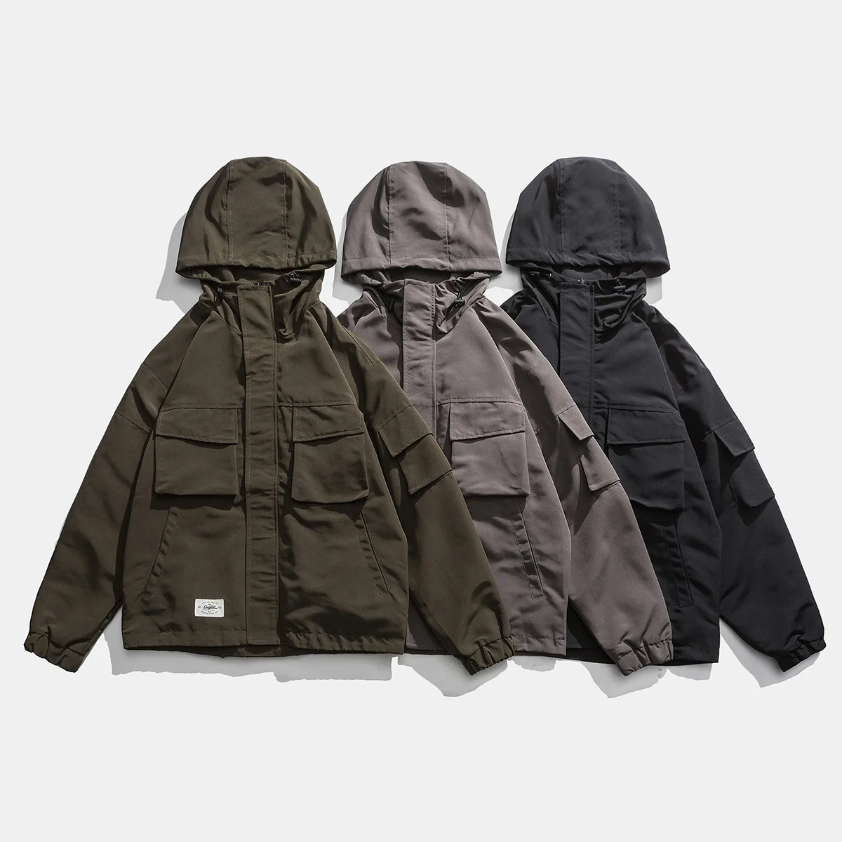 

City Where the Product 2020 Spring New Style Solid Color Jacket Solid Color Hooded Multi-pockets Popular Brand Men'S Wear