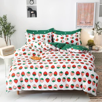 

Strawberry bedclothes bedding set 2/3/4/5PCS bed sheet pillowcase & duvet cover set Mixed Color Cartoon Style