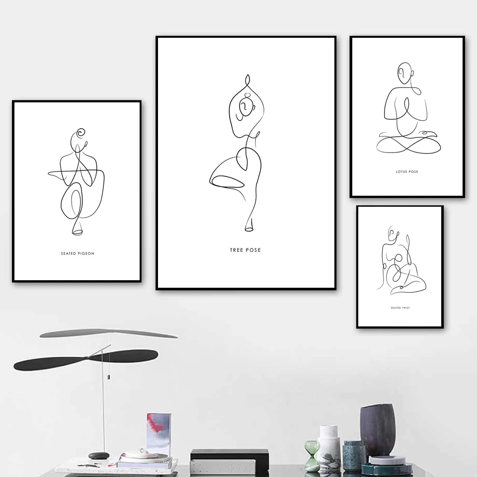 Continuous Line Drawing Woman Sitting Yoga Pose Arms Head Stock Vector by  ©OneLineStock 227305010