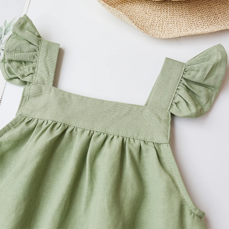 Girls Cotton And Linen Strap Dress Summer Children's Sleeveless Button Casual Loose Baby Princess Dresses
