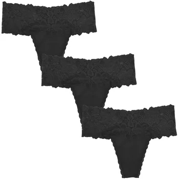 

3Pcs Black Vintage Plus Size Lace Cotton Thongs Panties Tanga Sexy Lingerie G String Underwear Women Elegant Seamless Bielizna