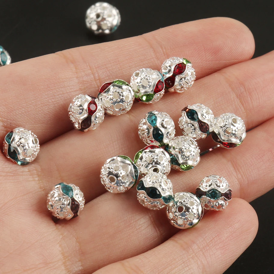 

50pcs Multicolor AB Rhinestone Balls Crystal Loose Spacer Round Beads for Jewelry Making DIY Bracelet Accessories 6/8mm