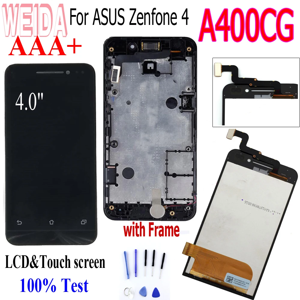 

WEIDA NEW 4.0" For Asus Zenfone 4 A400CG LCD Display Touch Screen Panel Digitizer Assembly Frame For Asus A400CG Display