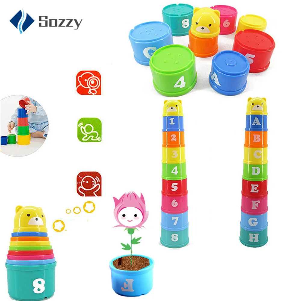 

9PCS/set Baby Toys Stacking Cups Towers Sorting Nesting for Children's Pyramid Character and Numbers Educational Stack Cup Toys