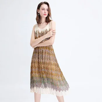 

Chiffon Dress Women Elegant Fashion Light Brown A-Line Office Lady Dress Printed High Quality Free Shipping