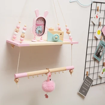 

Candinavian Suspended Baby Room Shelf Kids Camera Design Pearls Clothes Hanging Rack Wooden Swing KSI999