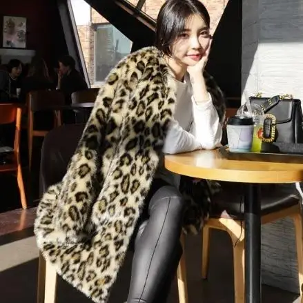 Пушистые леопардовые женские шубы из искусственного меха 2019 6XL 5XL негабаритная