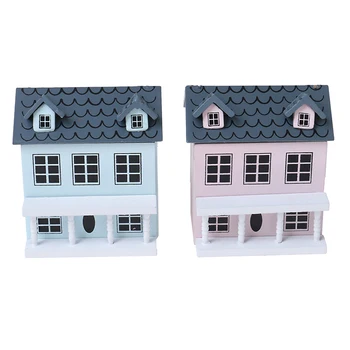 

1:12 Dollhouse Miniature Wooden Little House Model Lovely Villa Doll House Decor Wood as Description Shgezm Unisex
