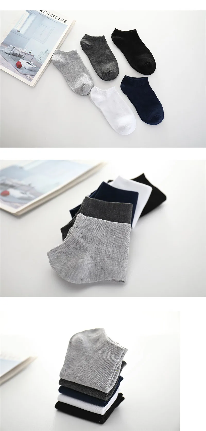 i 1Pair Breathable Cartoon Socks Men Summer Spring Sock Dress Black Low Cut Ankle Sock Fashion Solid Non-slip Cotton Boat Socks