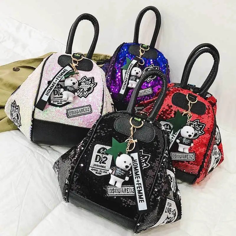 

Sequin Backpack Women's New Style Individual Badge Hand Shoulder Dual Purpose Backpack Versatile Korean-style Fashion