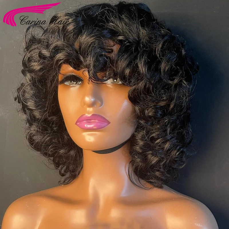 

180 Density Spiral Curl Human Hair Wigs With Bangs Scalp Top Full Machine Made Wig Remy Brazilian Short Curly Wig For Women