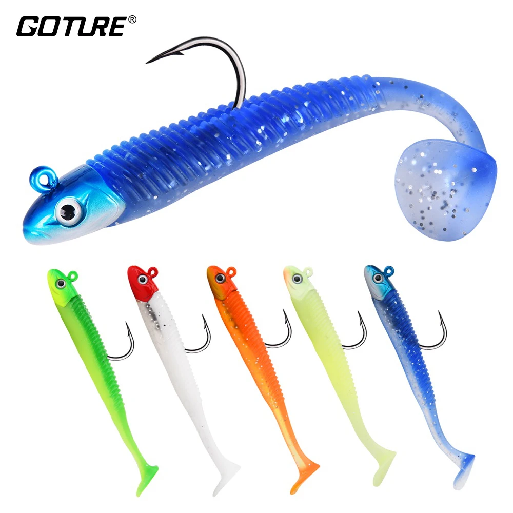 

Goture 5pcs/bag Assembly Channel Body Design Fishing Lure Searchbait 20g 11cm 5 Colors Wobblers (Lead Head+ Soft PVC Tail)