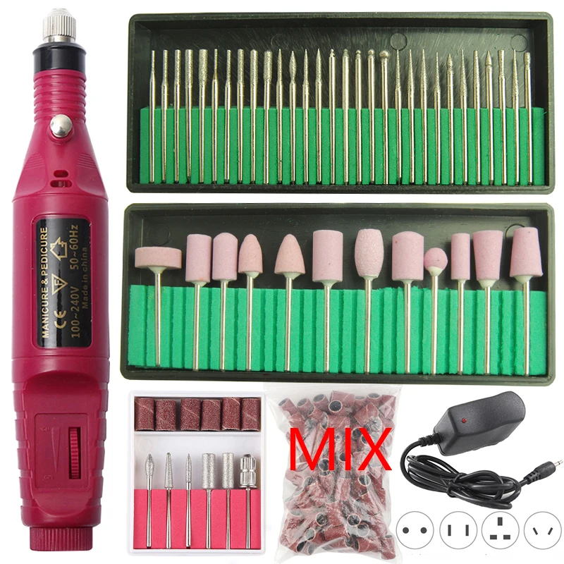 red set 4 Профессиональный электрический сверлильный станок для ногтей, набор для маникюра и педикюра, набор для удаления геля, сильные инструменты для сверления ногтей, полировочные шлифовальные ленты - Цвет: red set 4