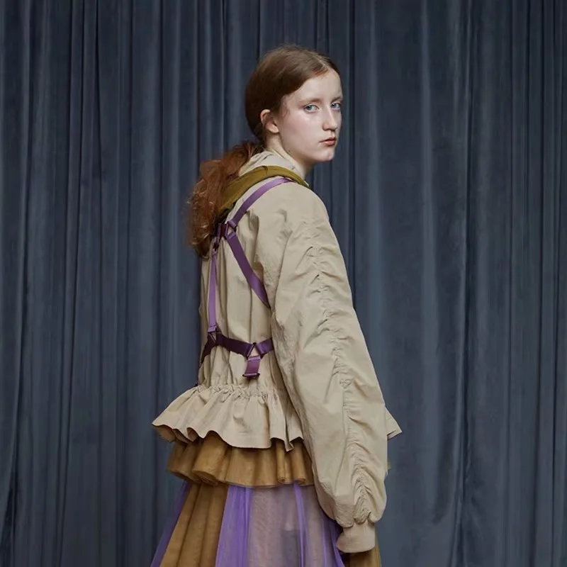 

IRINACH35 Fall Winter 2019 New Collection detachable tulle ruffle oversized jacket women