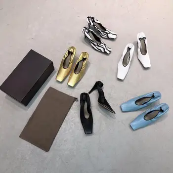 

2020 New Shoes Women Summer Heels Designer Women Pumps Pleated Elastic Genuine Leather High Heels Unique Square Toe Women Shoes