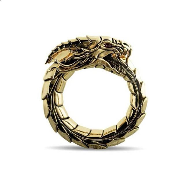 Style Collection! Luxury Men's Domineering Dragon Pattern Rings Inlay Big Red Crystal Ring Rock Biker Wedding Party Jewelry