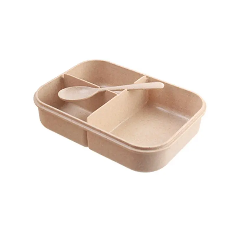 Пшеничная соломенная коробка для обеда с ложкой Bento box креативный квадратный чехол для конфет посуда