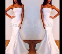 

free shipping 2019 Best Selling Strapless Mermaid Simple vestido de noiva sereia custom Style White Formal Evening Dresses Cheap