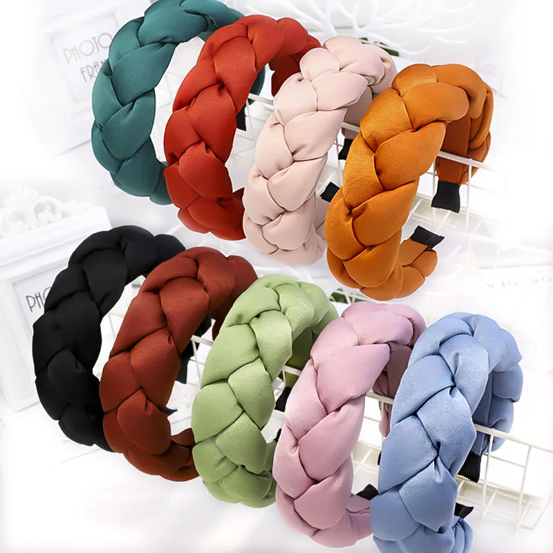 Vintage Thick Sponge Silk Cloth Hair Bands For Women Turban Braided