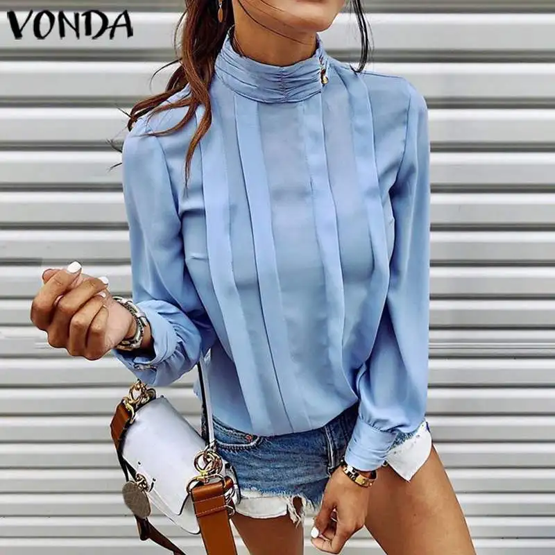 Women Blouse Casual Loose Solid Turtleneck Office Ladies Shirts Blouse 2020 Summer Bohemian Tunic Plus Size Blusas Femininas