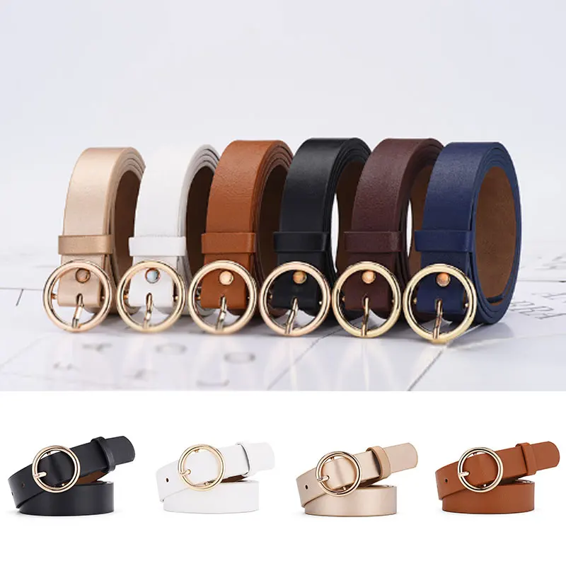 

Simple Waistbands Women Men Belt Classic Solid Color Alloy Circle Buckle PU Leather Round Buckle Waist Belt Fashion Wide Belt