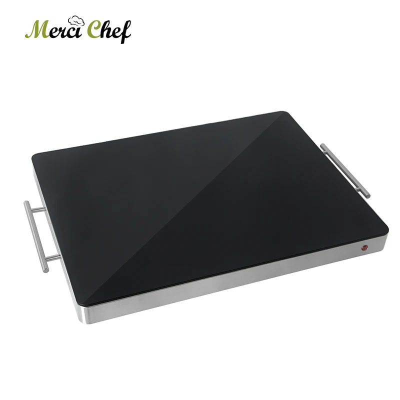400W Electric Food Heating Plate Stainless Steel Body Food Warm Tray Glass Embedded Surface Wire Control Hot Plate Buffet 220V