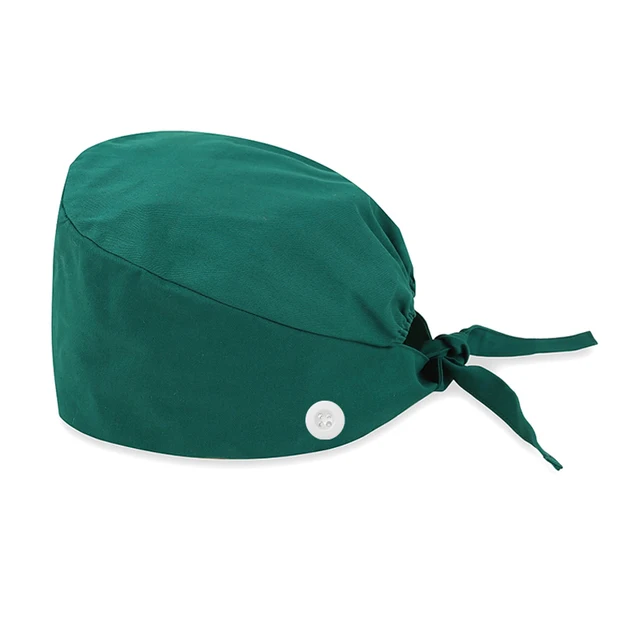 Solid Scrub Cap with Buttons Bouffant Hat for Women Men Wearing Protect Ears Work Hat Huniform Accessories gorro medico mujer A