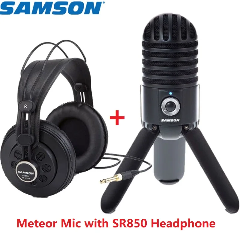 Конденсаторный микрофон Samson Meteor студийный USB с наушниками SAMSON SR850 используется