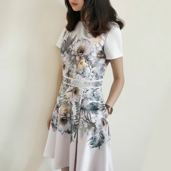 

2020 New England Collection Floral Print Short Sleeve Mini Short Skate Pleated Dress